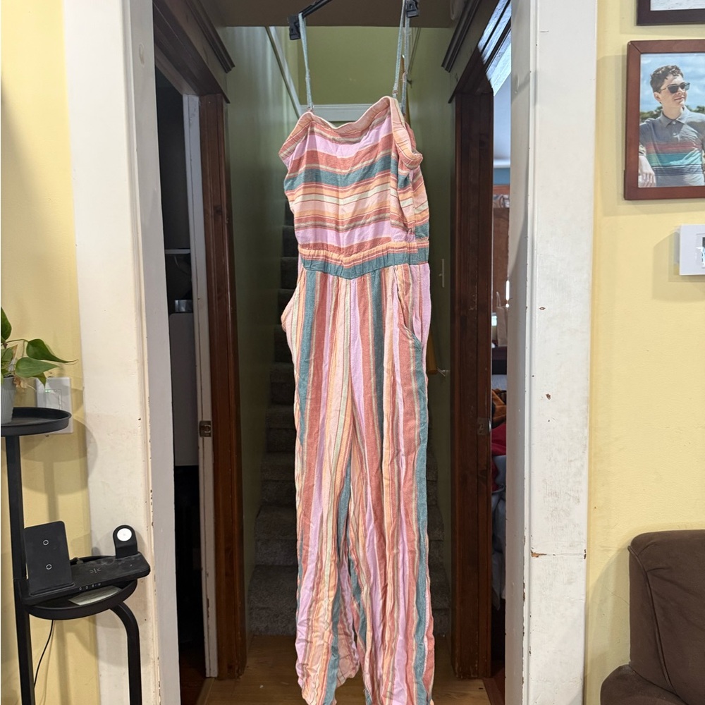 American Eagle Outfitters Linen Multicolor Striped Jumpsuit